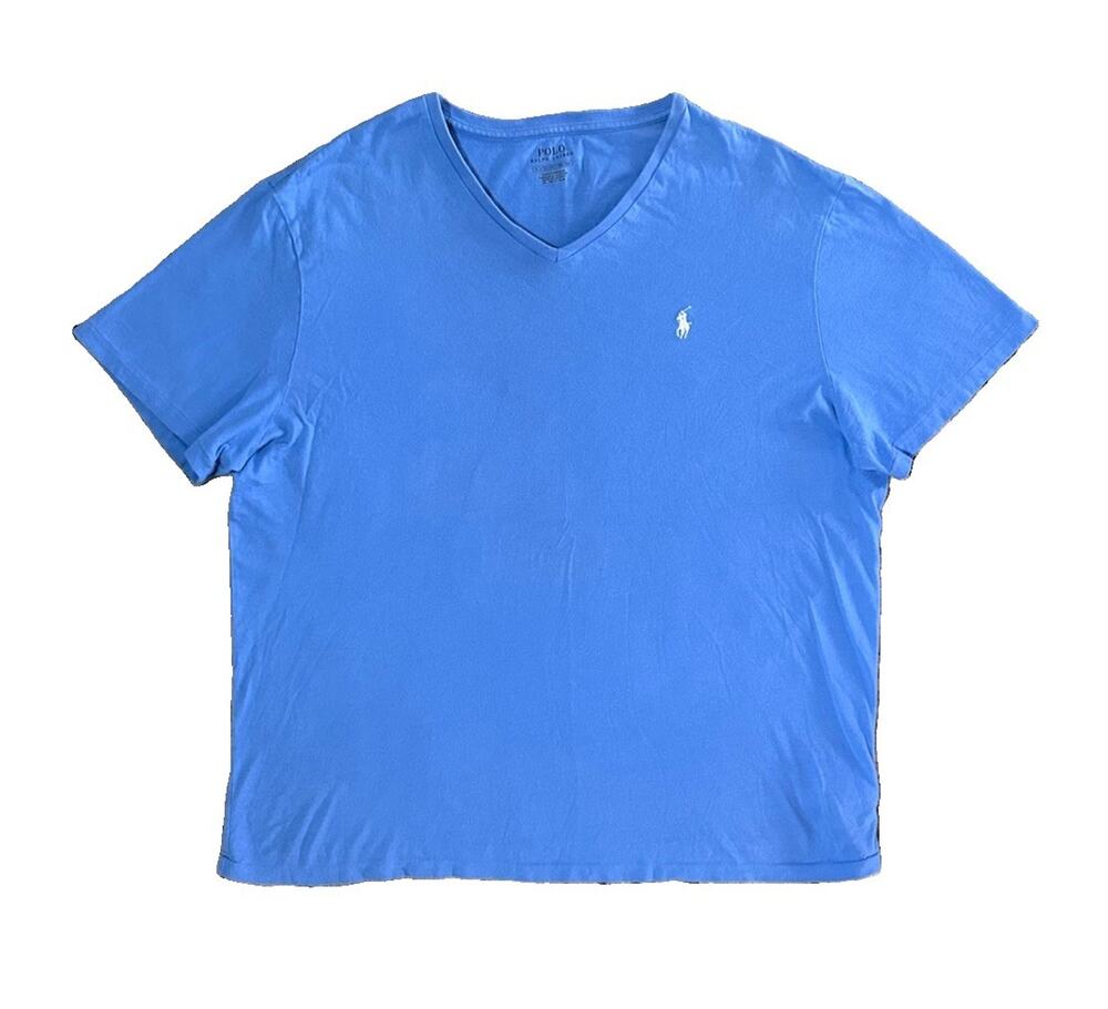 Polo Ralph Lauren 100% Cotton V-Neck Short Sleeve T-Shirt Men’s XL Blue Pony